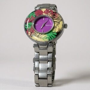 Bertha Elizabeth Floral Tropical Swiss Watch SILVER /PURPLE New Battery